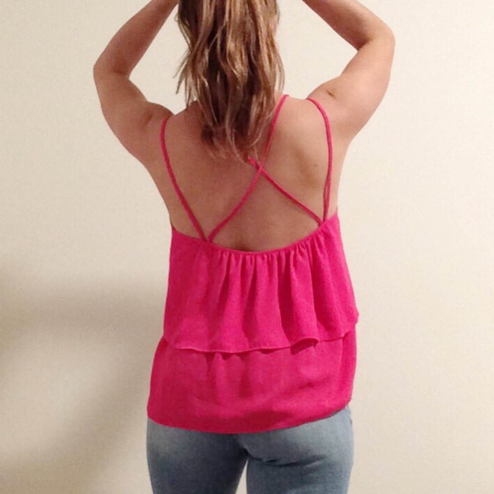 ❇️3/$30❇️ F21 || Hot Pink Crossback Ruffle Tank Top - Picture 2 of 8